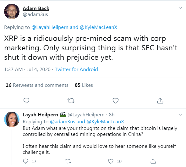 Blockstream CEO：XRP是可笑的有预谋的骗局